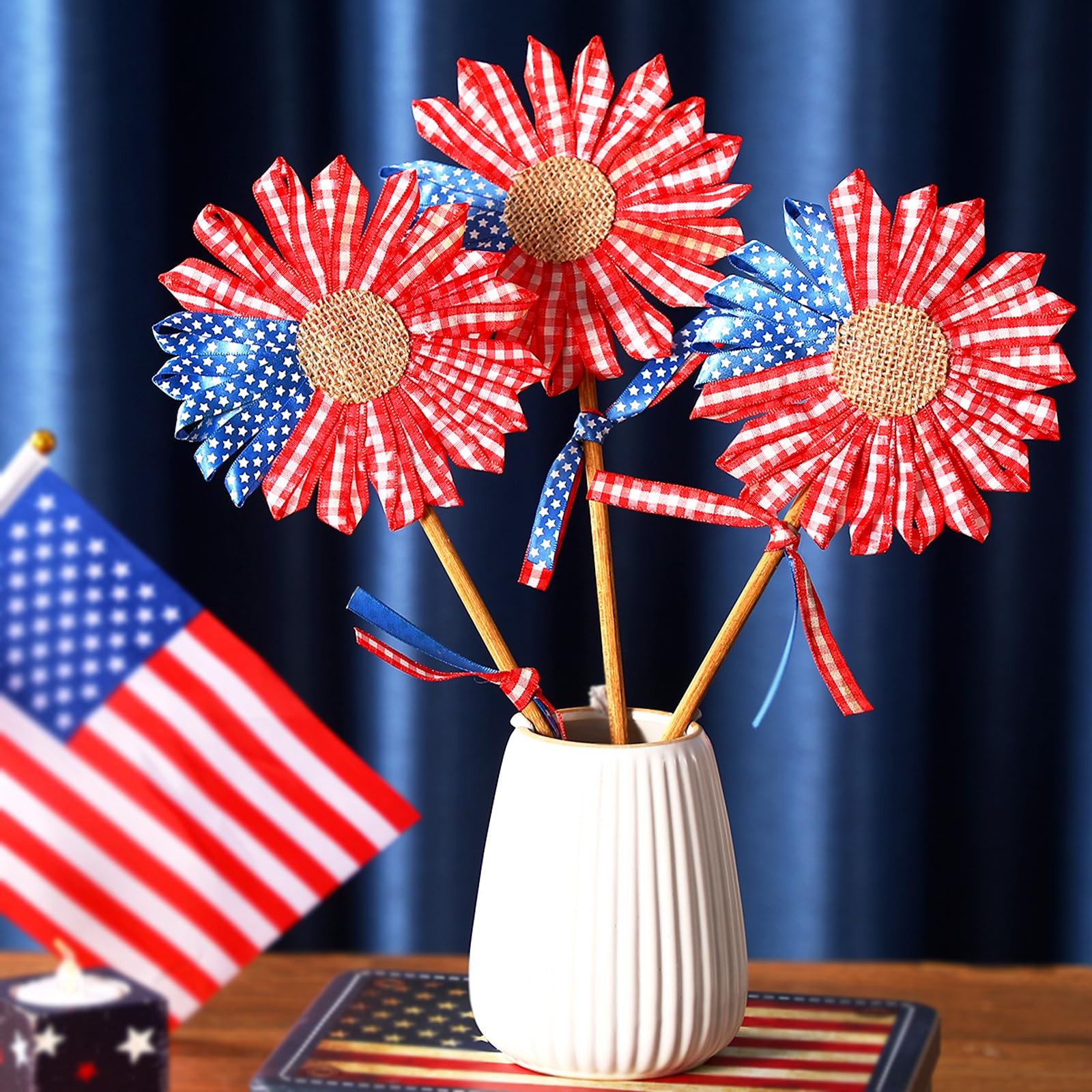 3 Pcs 4th of July Patriotic Flowers Artificial Independence Day Red White Blu…