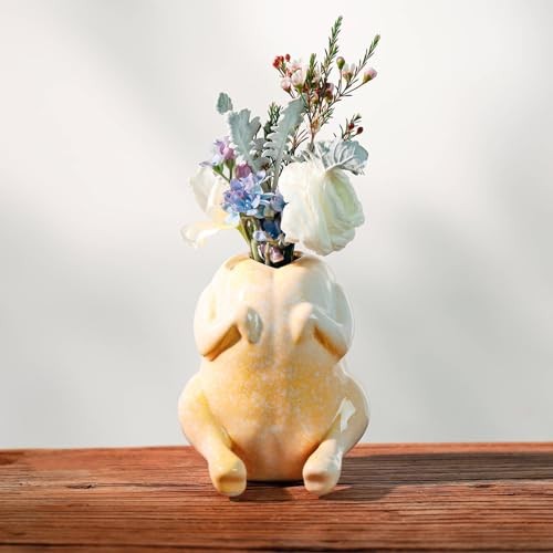 Quirky Yellow Ceramic Raw Chicken Vase – Funny Uncooked Turkey Lemon Yellow