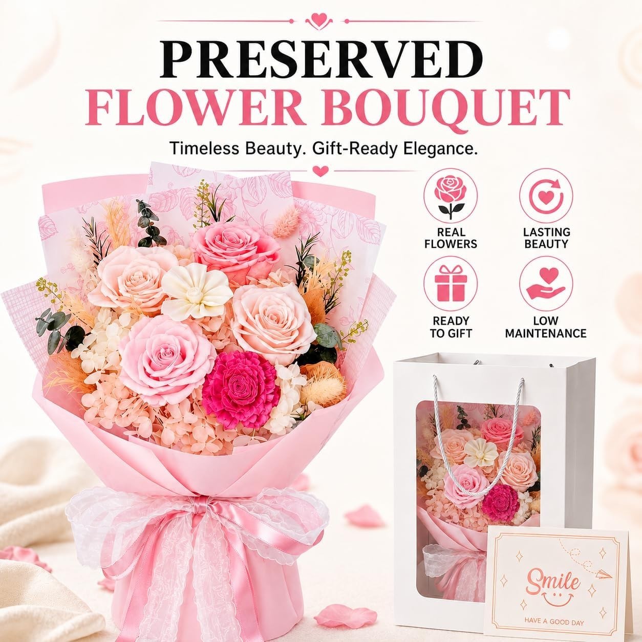 Preserved Flowers Bouquet Floral Gift for Women Mom Wife Grandma Mother’s Day