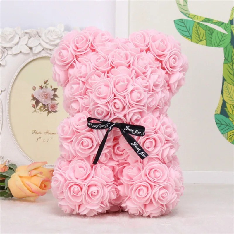 25CM Rose Teddy Bear Artificial Flowers Foam Valentine’s Day Birthday Gift