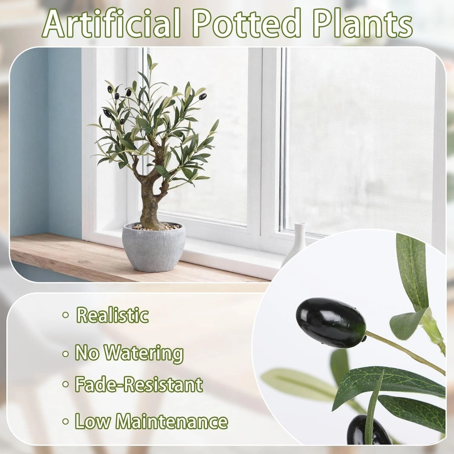 Artificial Olive Tree Potted Plant with Stone Pot, 20.5″ Tall Japanese Bonsai…