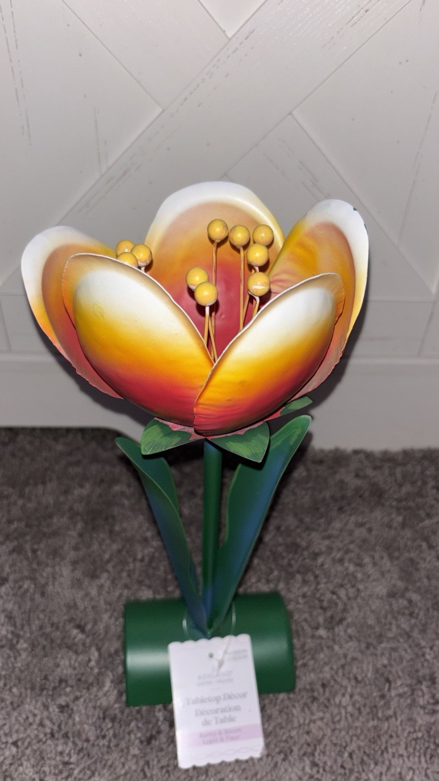 Large Metal Flower Sculpture Tabletop Decor Red Orange Spring Centerpiece NWT