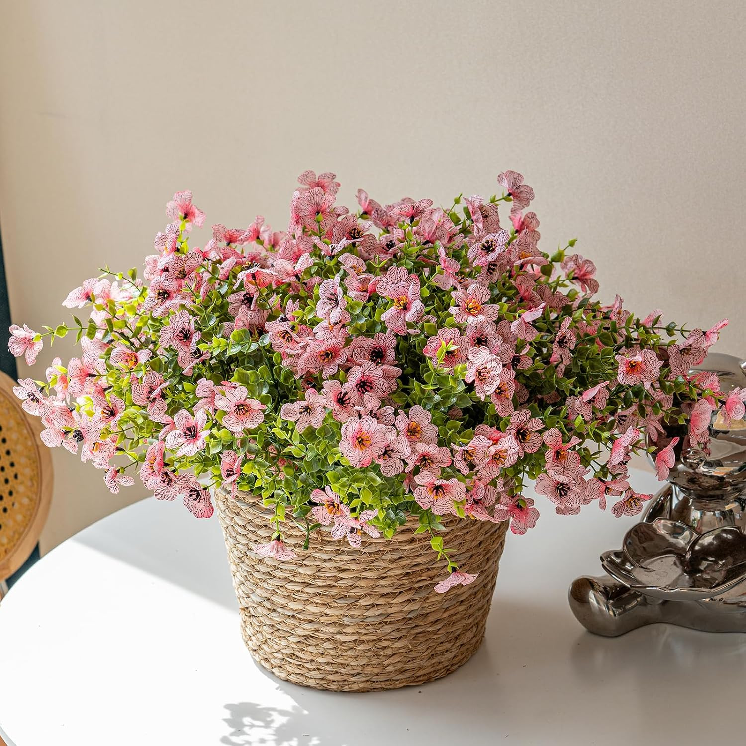 UV Resistant Pink Artificial Flowers for Outdoor Garden Decor – 16 Bundles