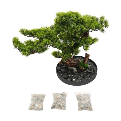Desktop Artificial Bonsai Pine Tree Decoration Realistic Fake Plant w/ Pebbles
