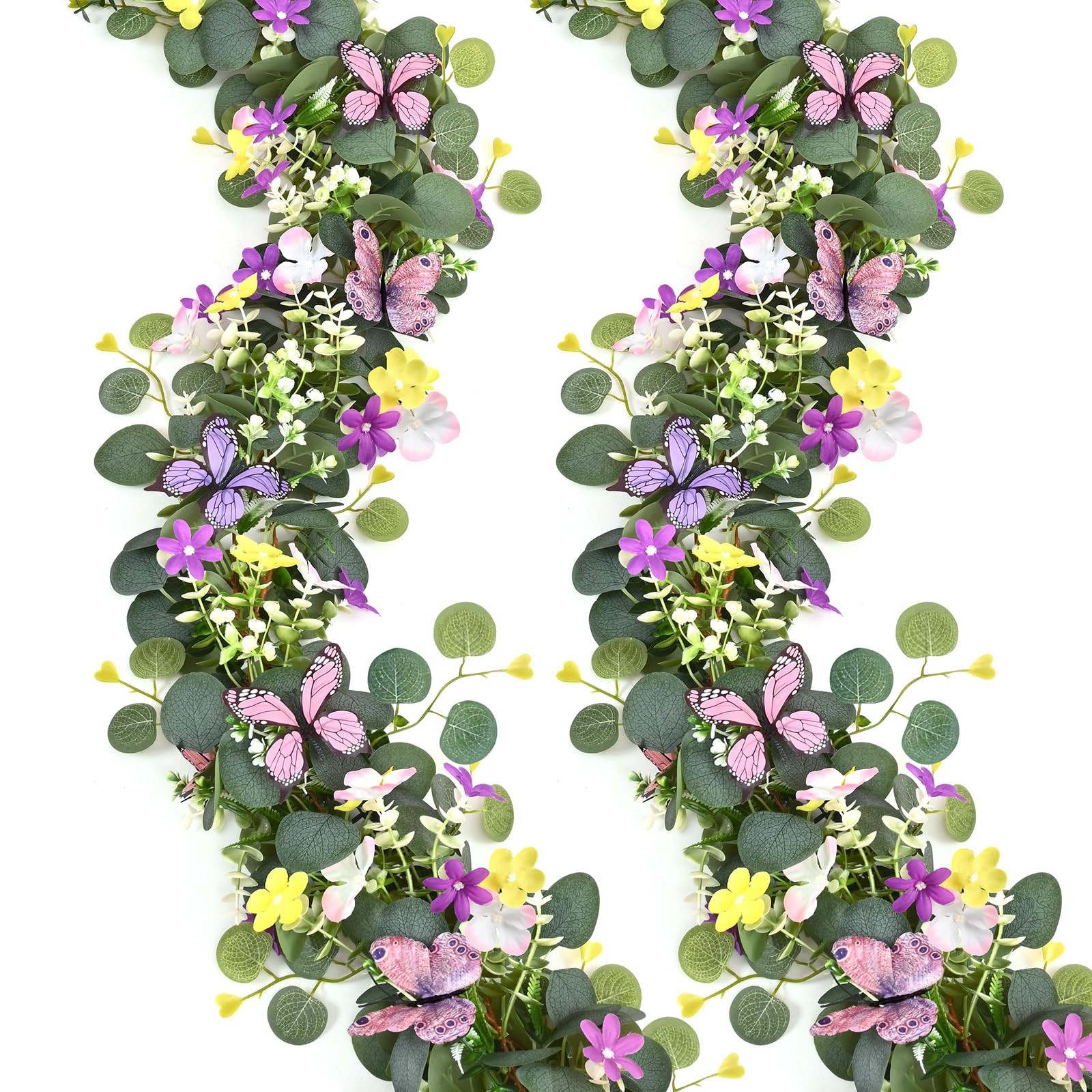 2Pcs Eucalyptus Garland with Daisy 3D Butterfly, Green Garland with Flowers, …