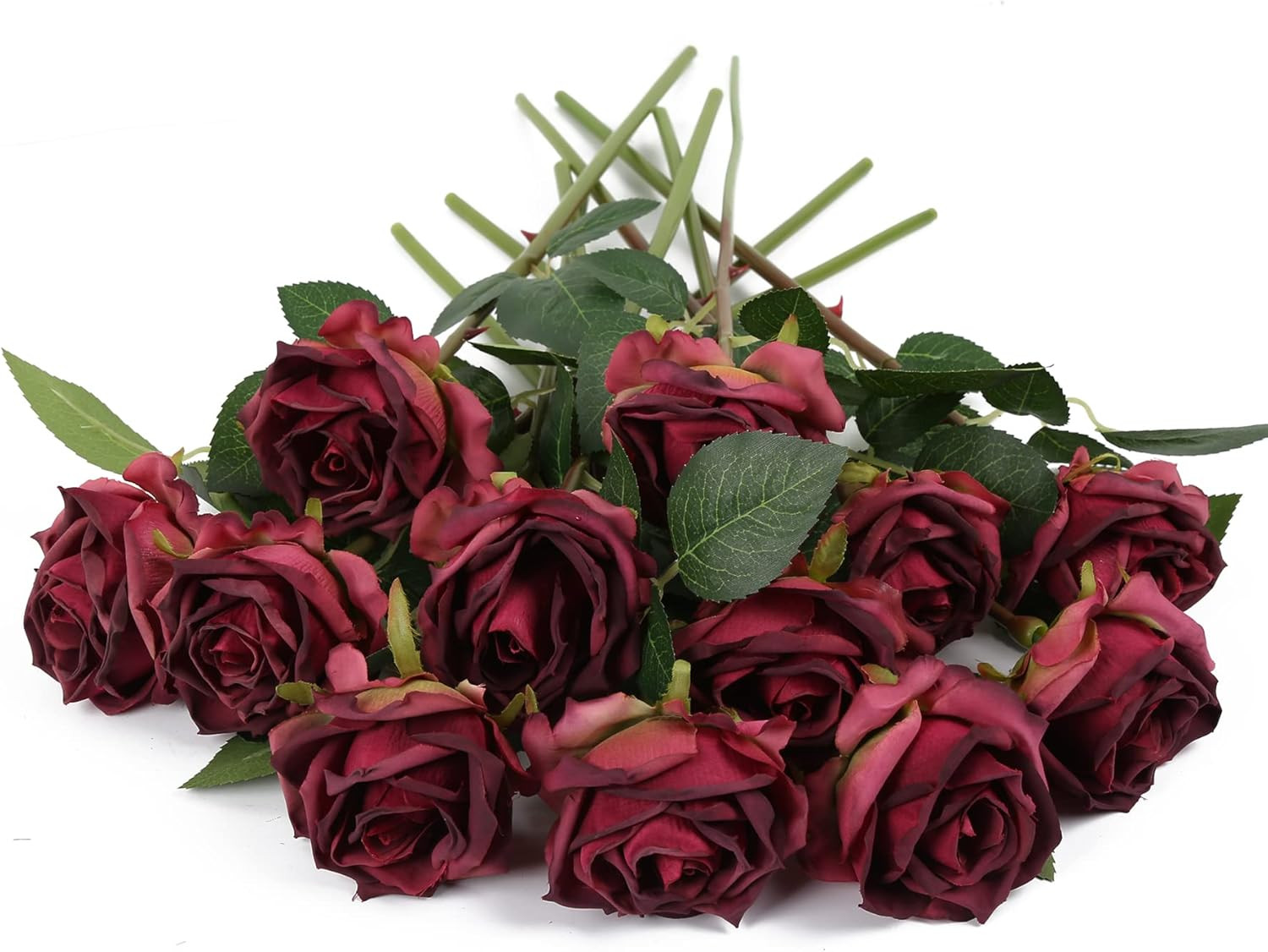 Burgundy Roses Artificial Flowers 12PCS Roses Flowers Heads Dried Silk Flowers B