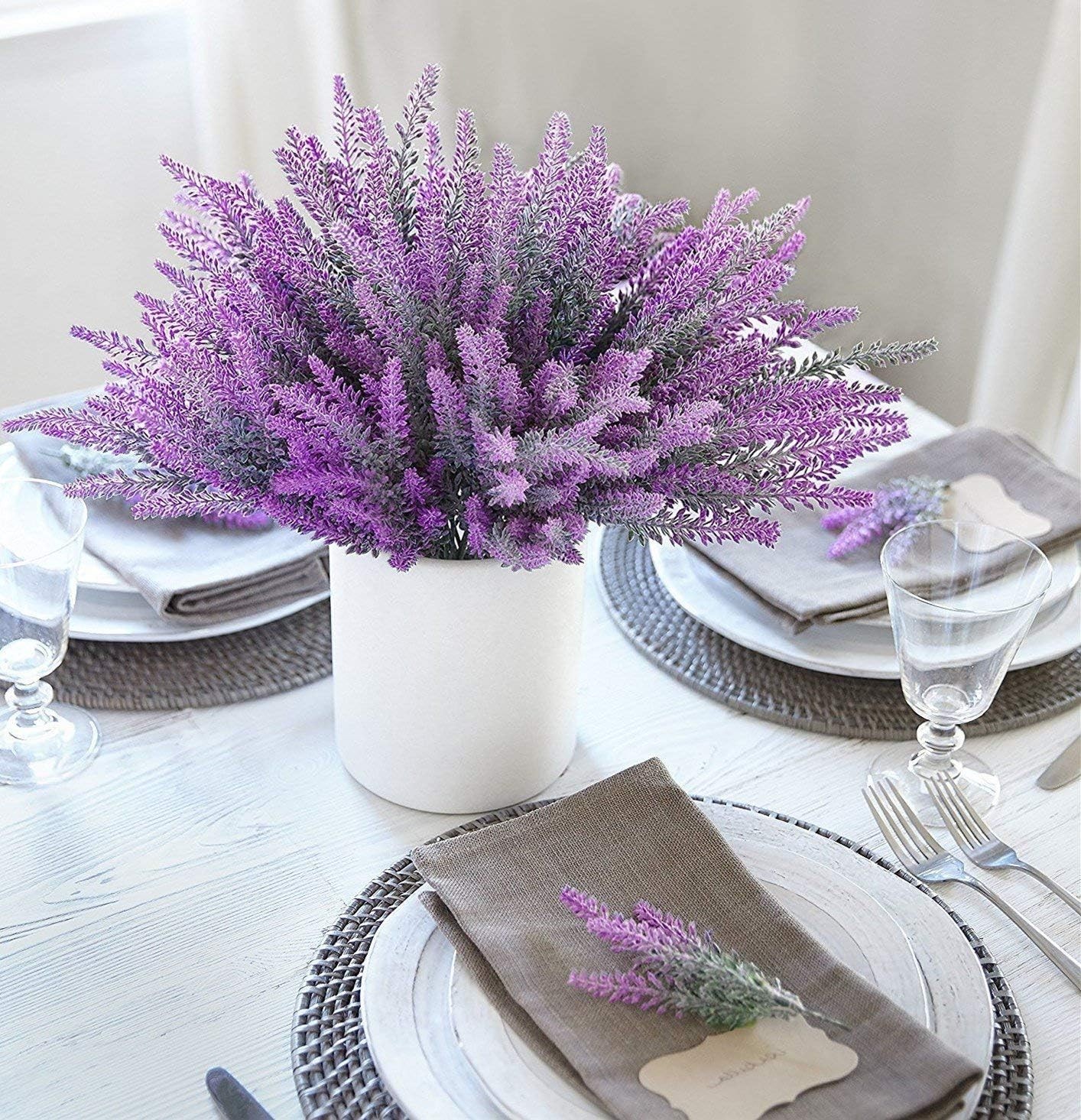 Fuchsia Artificial Lavender Flowers 4pcs Bundle Indoor Outdoor Decor