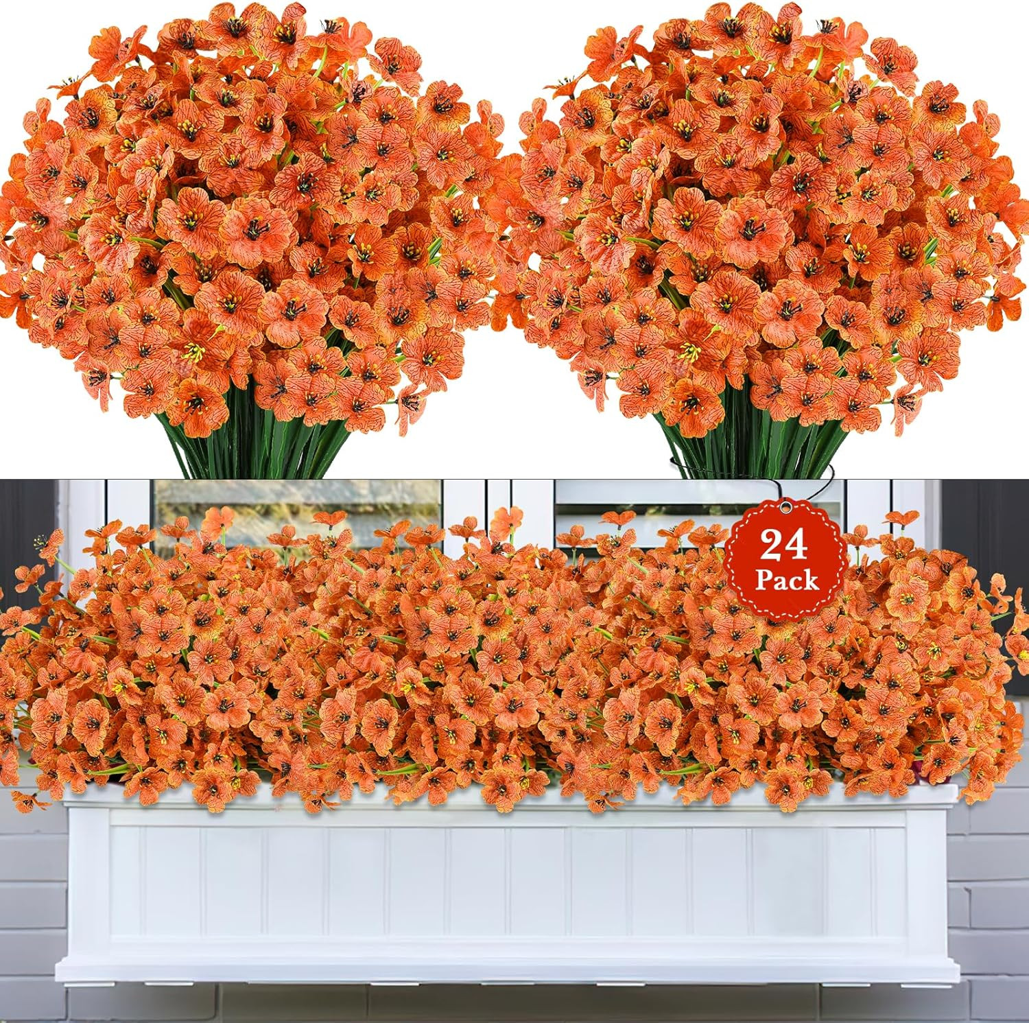 24 Bundles Realistic Fake Flowers for Outdoors, No Fade Faux Silk Flowers & Arti
