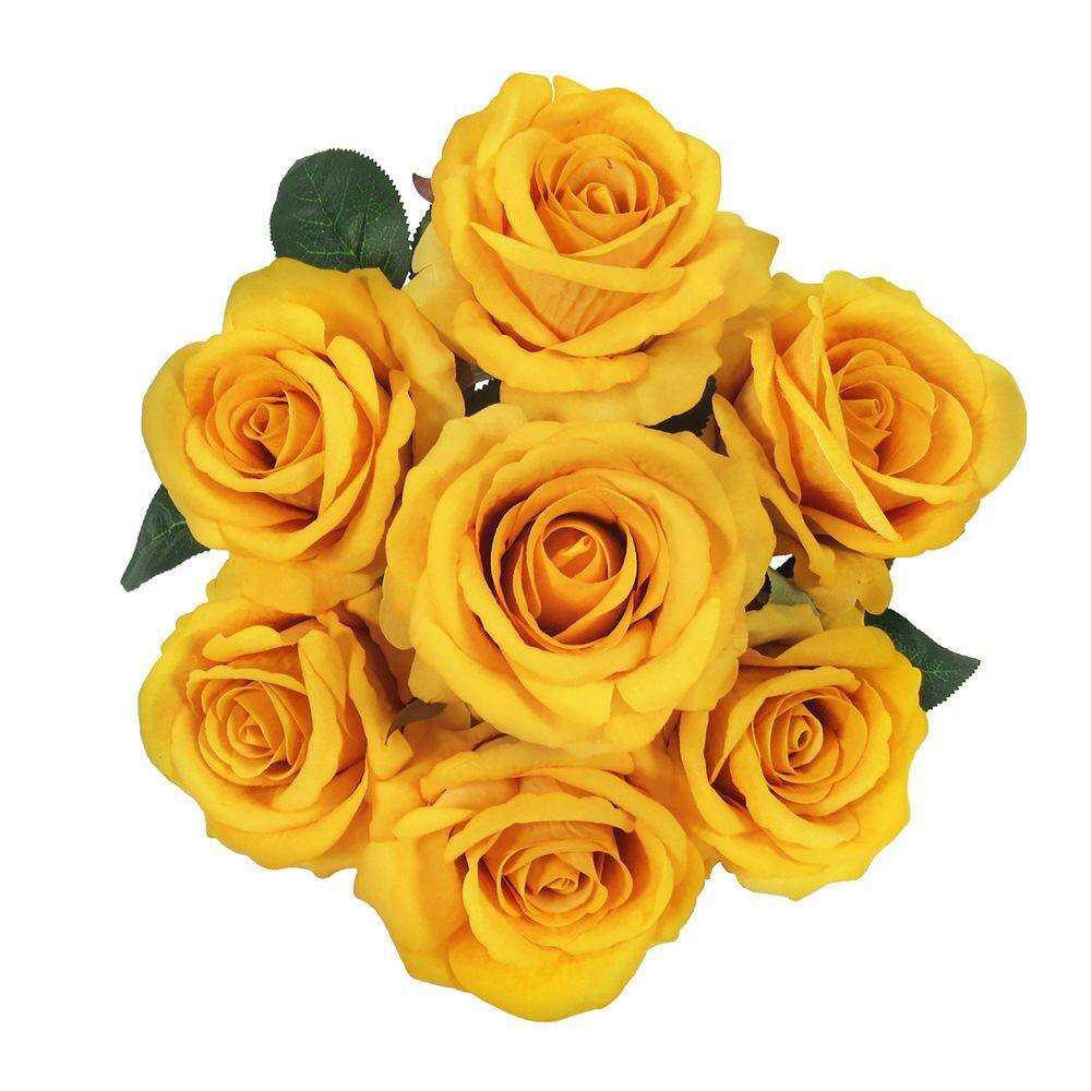 16 In. Yellow Artificial Velvet Rose Flower Stem Bush Bouquet (Set-2)