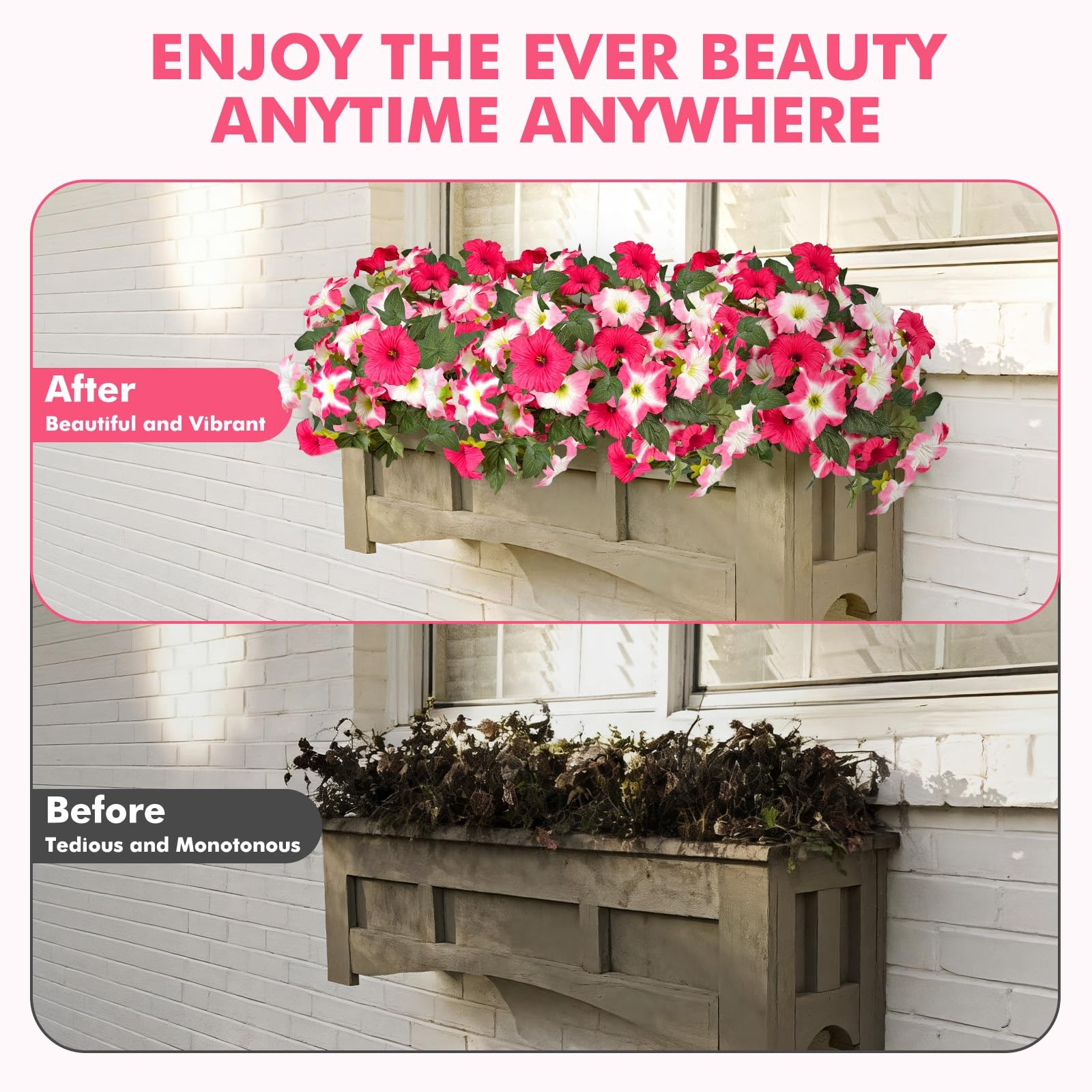 4pcs Artificial Fake Flowers Plants for Outdoor Decoration(Rosy Red)
