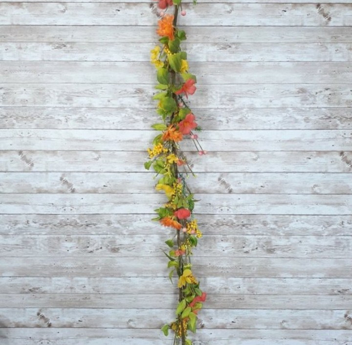 Floral Garland Flowers Berries 56 Inch Orange Yellow