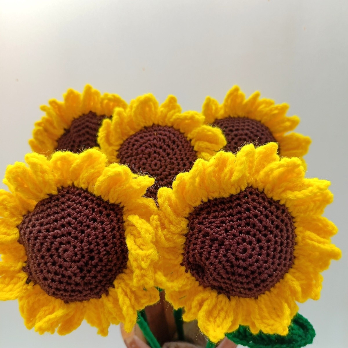 Handmade Forever Crochet Sunflower, handknitted Artificial Flower Bouquet (5pc)