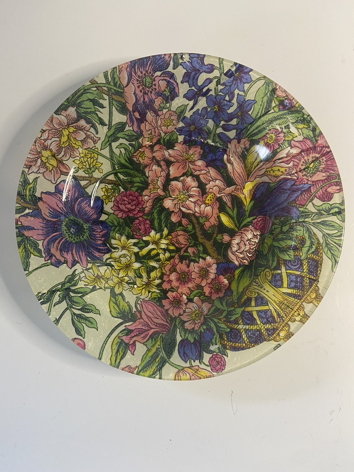Floral Bouquet Paper Machet 9” Plate Multicolored Rich Color Decor Love