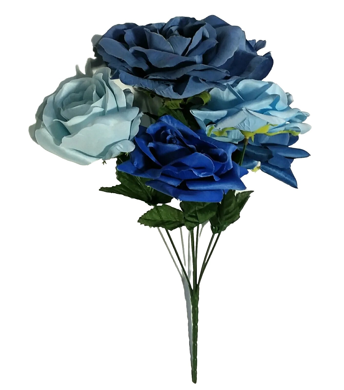 Mixed Blue Rose Large Blooms 14″ Bush Silk Flower Vase Home Yard Decor US BP2072