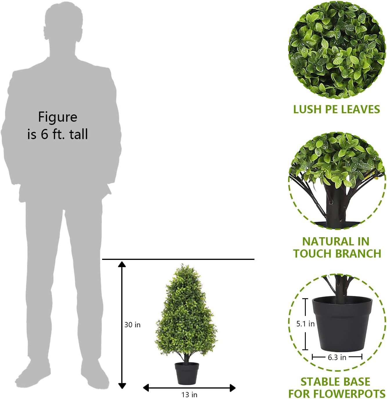 Set of 2 UV Resistant 30″ Artificial Boxwood Topiary Trees for Outdoor Decor