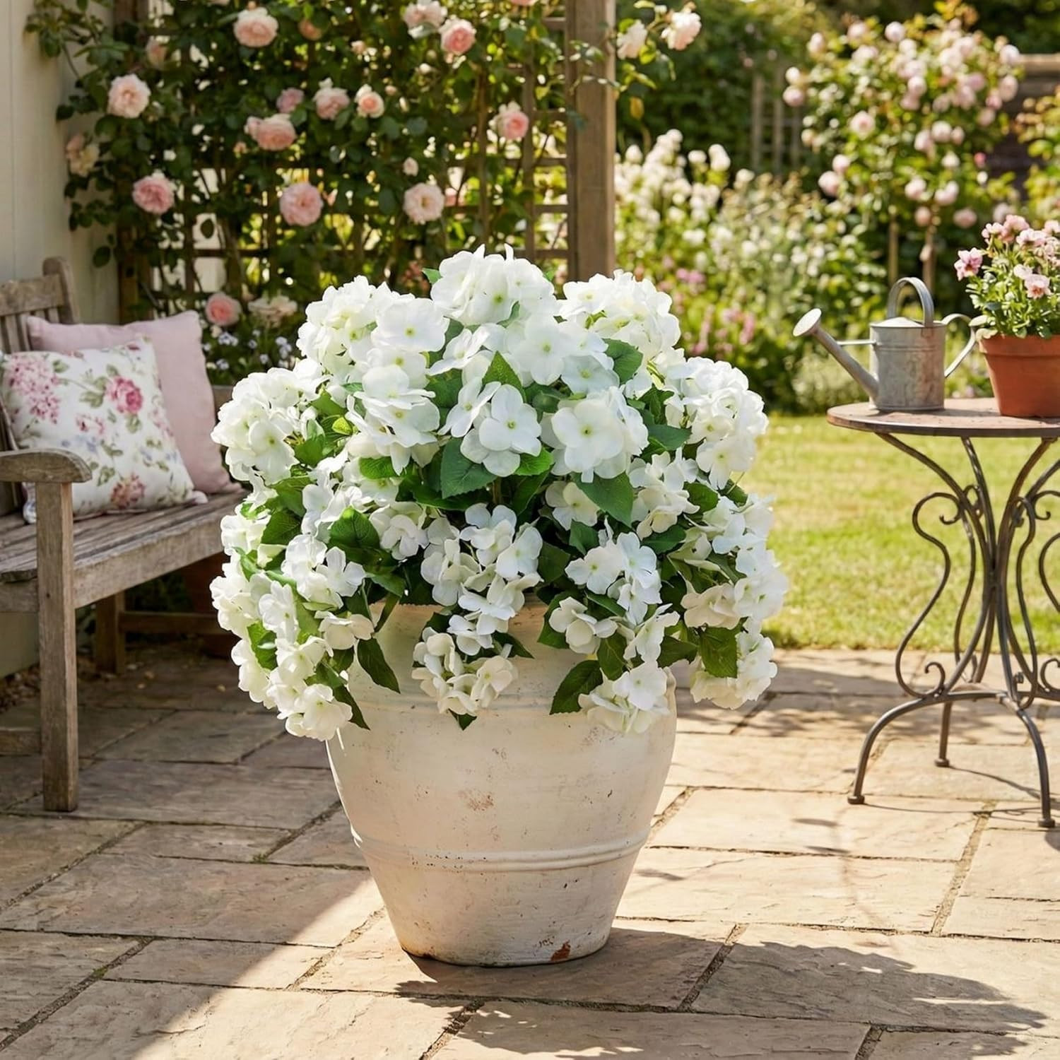 Set of 6 UV Resistant 14″ Artificial Hydrangea Bushes for Indoor/Outdoor Use