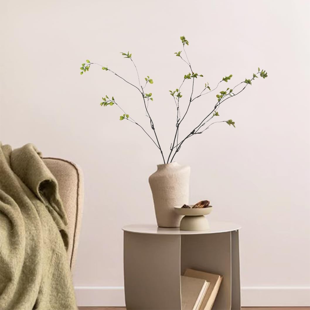 3pcs Artificial Ficus Branches, 38 Inch Faux Eucalyptus Stems, Green Fake Gre…