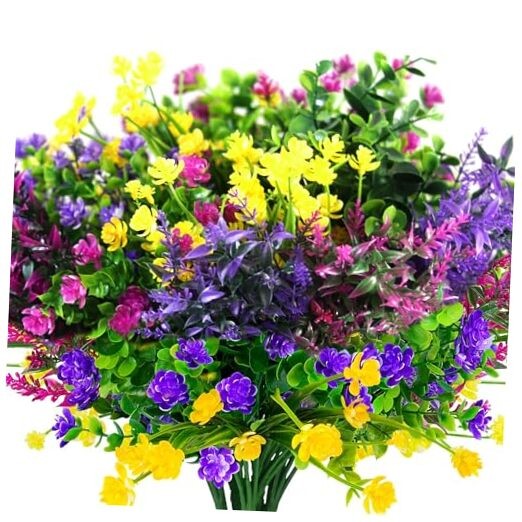 24 Bundles Artificial Fake Flowers Outdoor, 6 Styles UV 24pcs Mixed Color