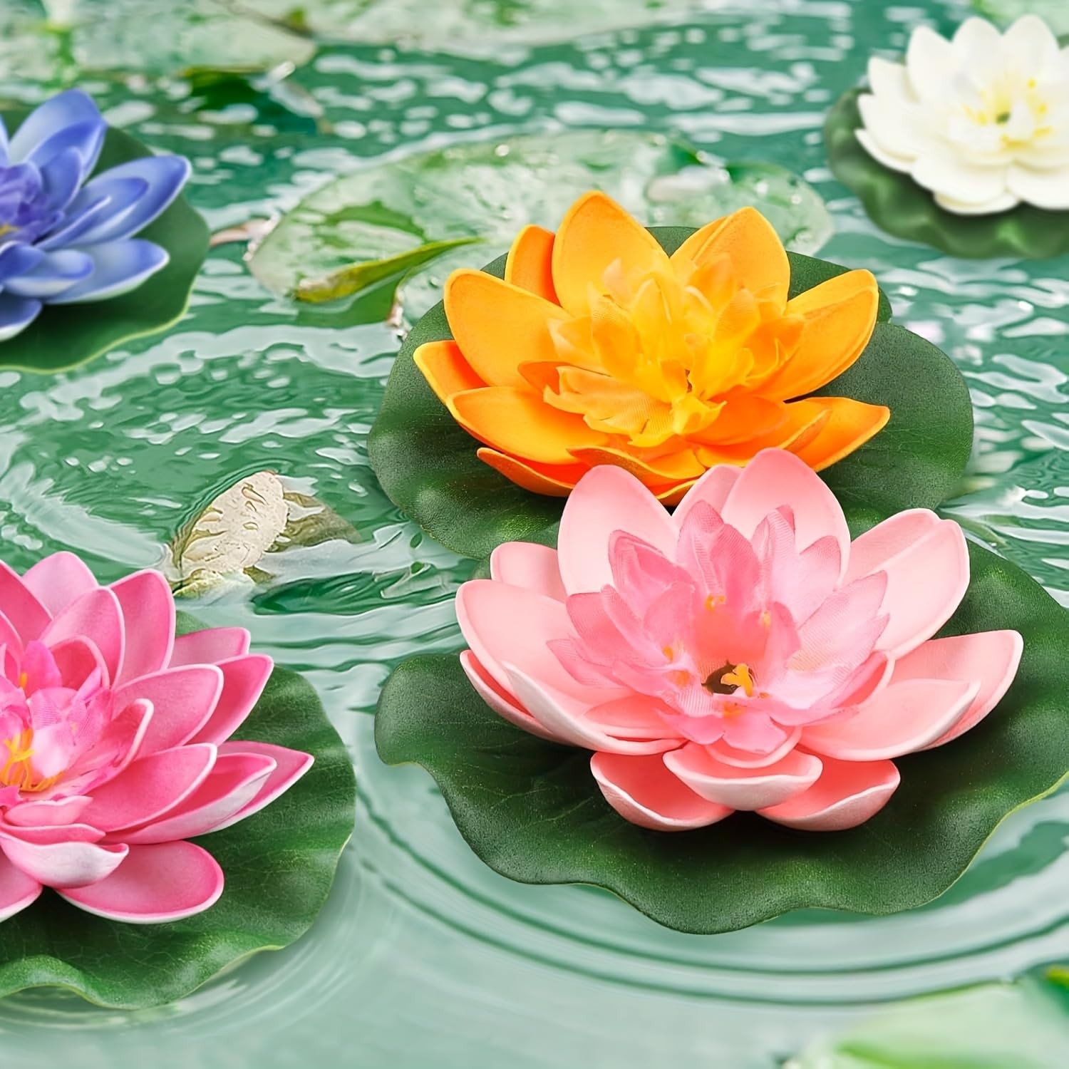 9pcs Floating Foam Lotus Flowers with Artificial Lotus Leaves, Lily Pads for