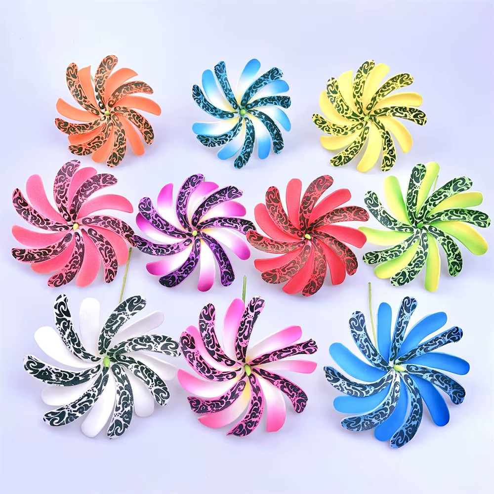 10pcs Tahitian Flowers With Green Core And Stem Hair Side Flower Hairstyle Pins