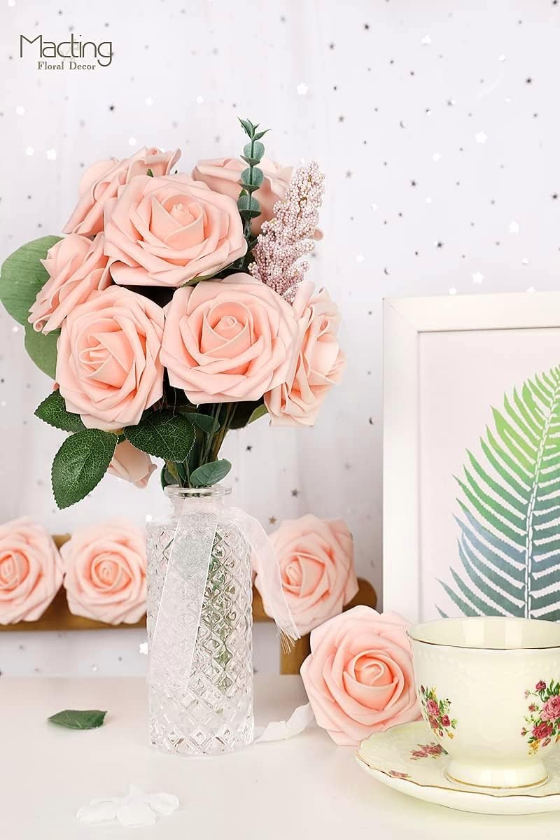 Versatile 60PCS Real Touch Blush Roses – Perfect for DIY Bouquets and Events