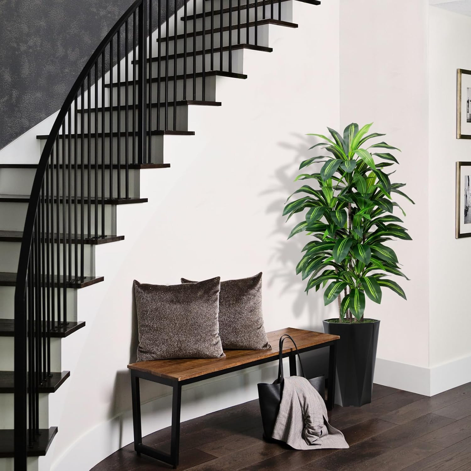 Artificial Dracaena Tree 5FT – Faux Plant with Black Diamond Planter – Tall Fake