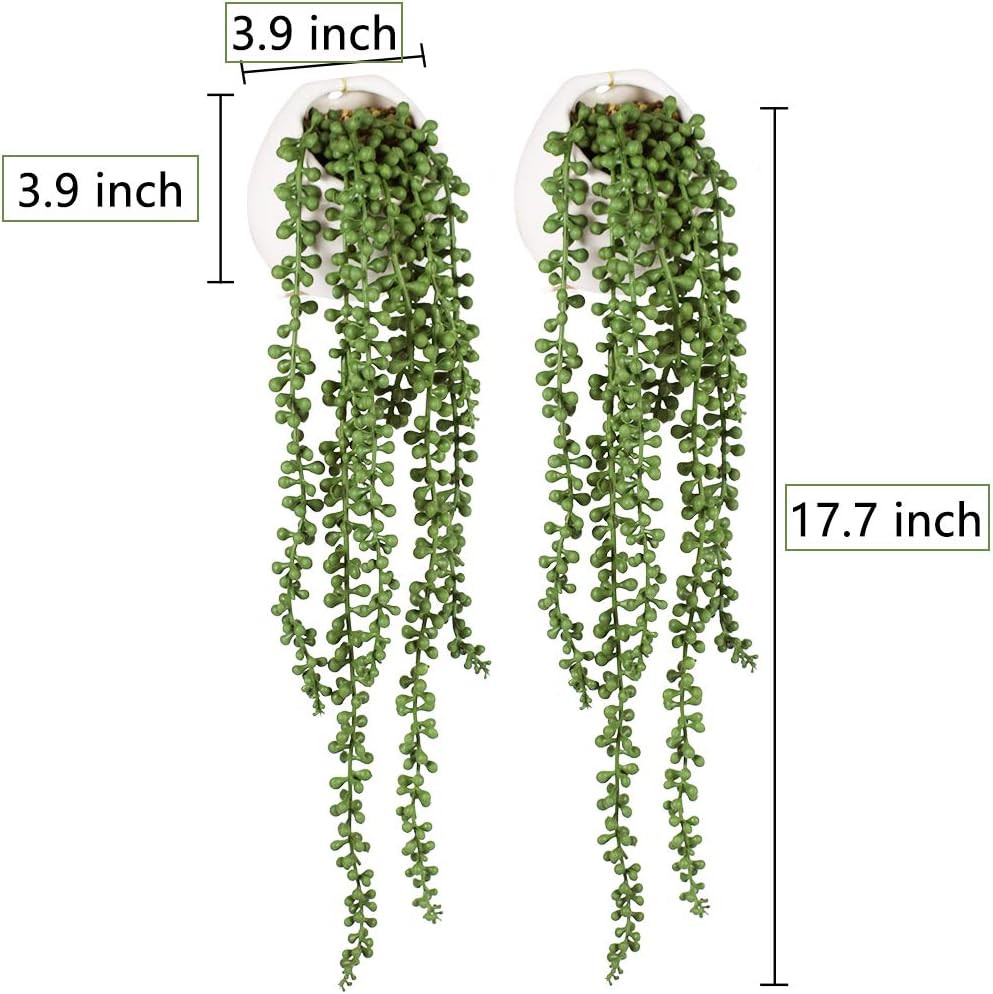 Artificial Hanging String of Pearls Plants in Pots, 2 Pack for Decor | Realistic