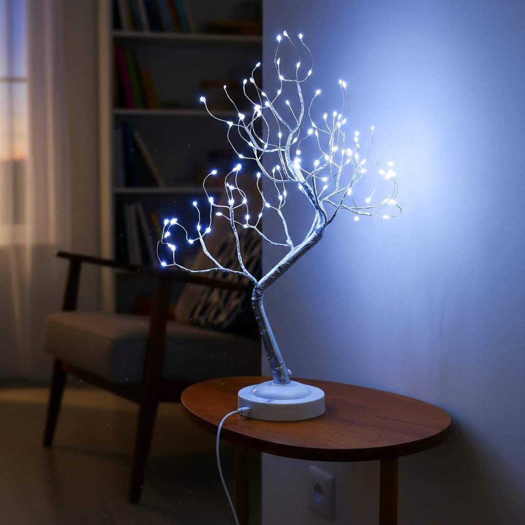 108 LED Bonsai Tree Light 20 Inch Tabletop Artificial Lamp 8 Modes White