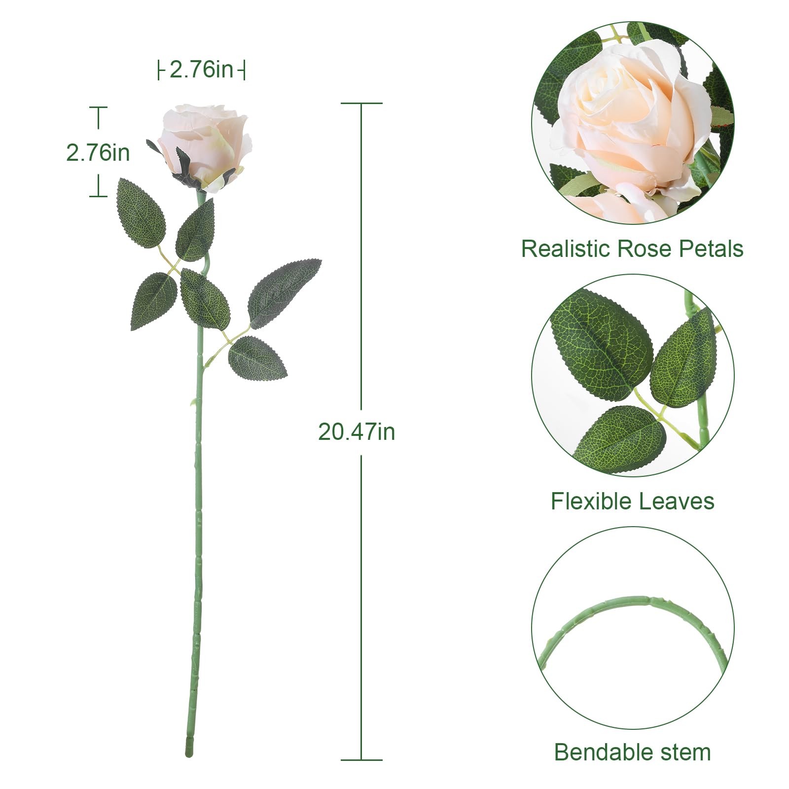 12Pcs Realistic Fake Cream Roses Faux Flowers with Long Stems, Artificial Sil…