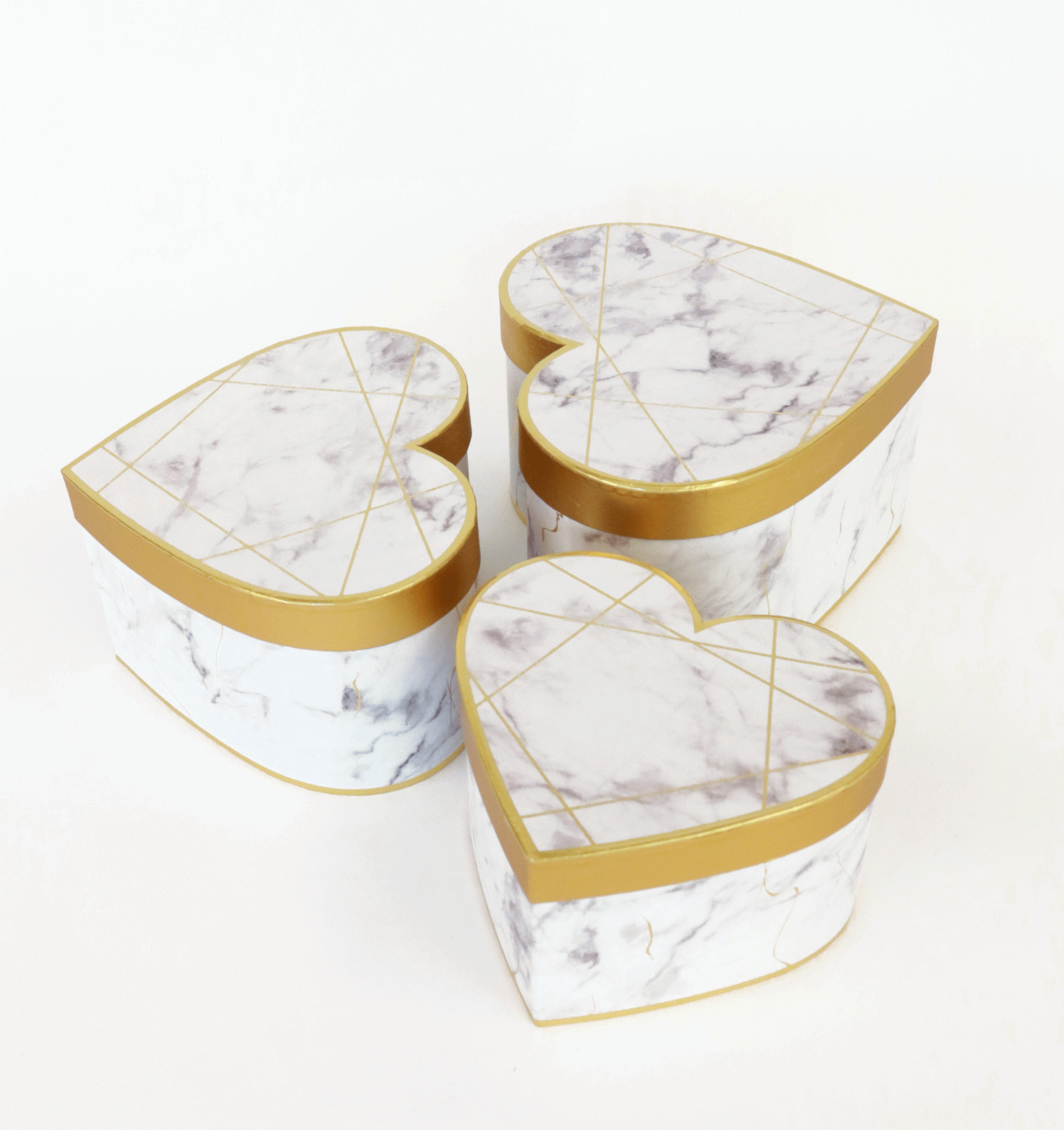 Premium Quality Heart Shape Mable Flower Box Floral Gift Box Set of 3, with Lids