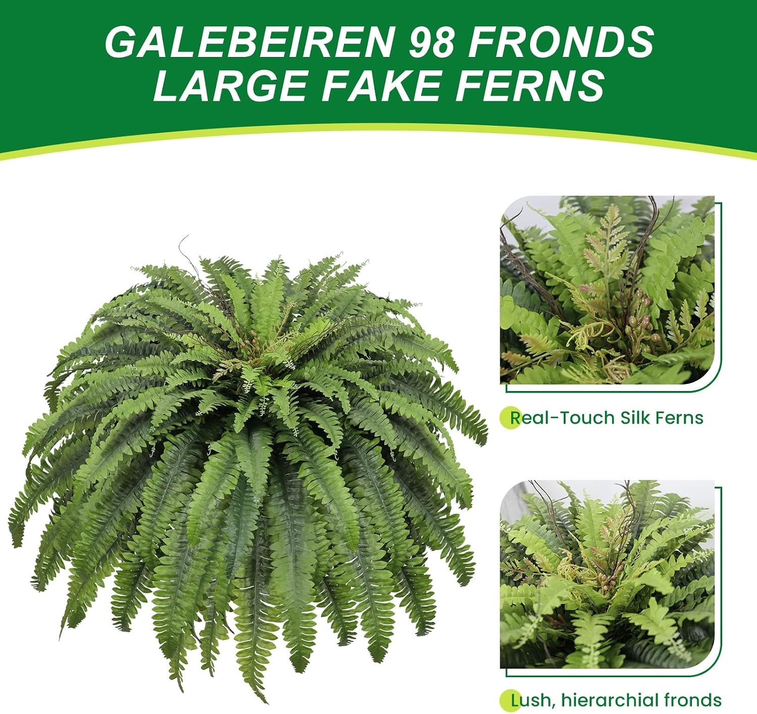 50″ Fake Ferns Artificial Plants Large, 98 Fronds Artificial Ferns for Outdoors