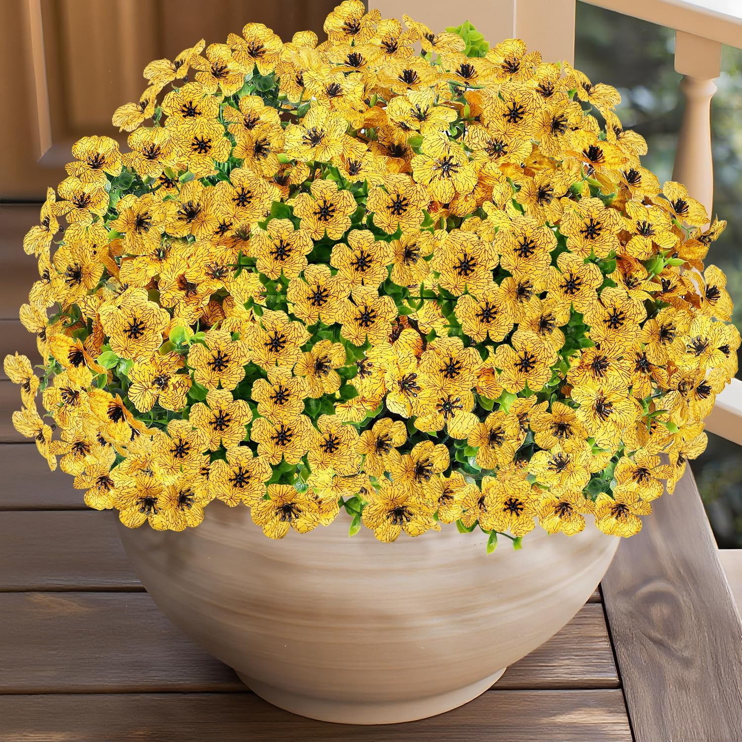 14 Bundles Artificial Flowers UV Resistant for Patio Outdoors Fake Faux Silk Pla