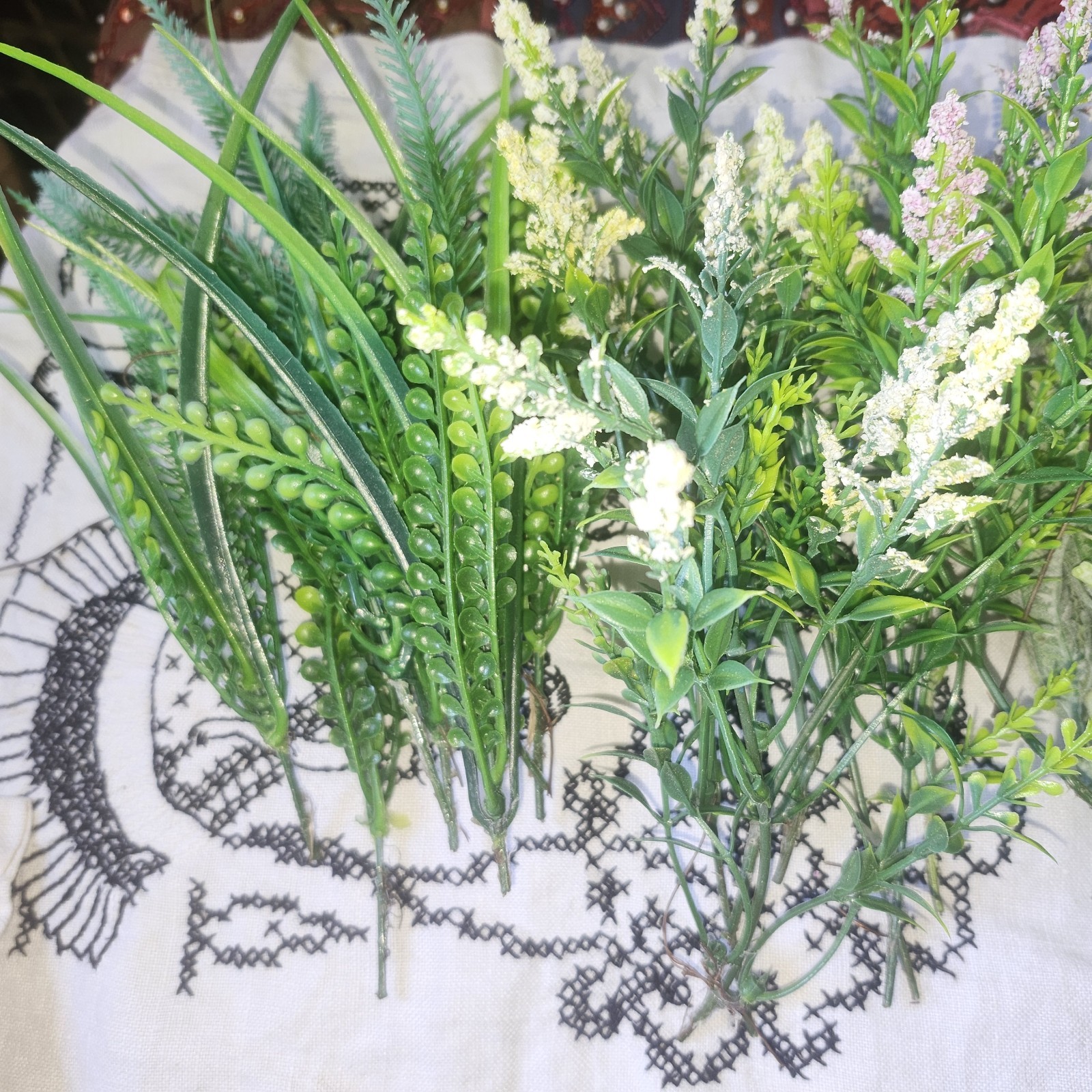 Vintage Plastic Flowers/ Greenery Large LOT MIXED