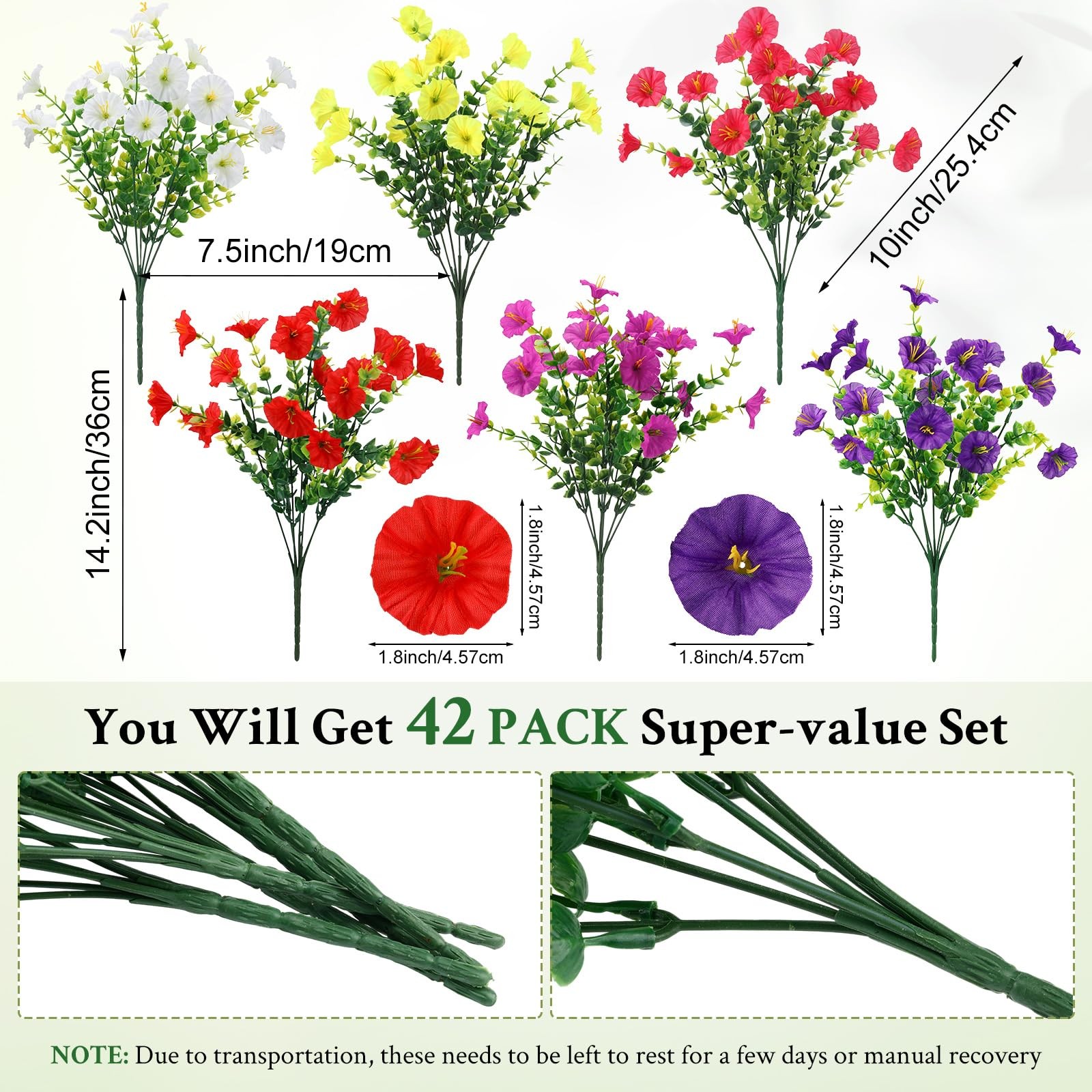 42 Bundles Artificial Flowers for Outdoors – Fake Plants UV Resistant Morning…