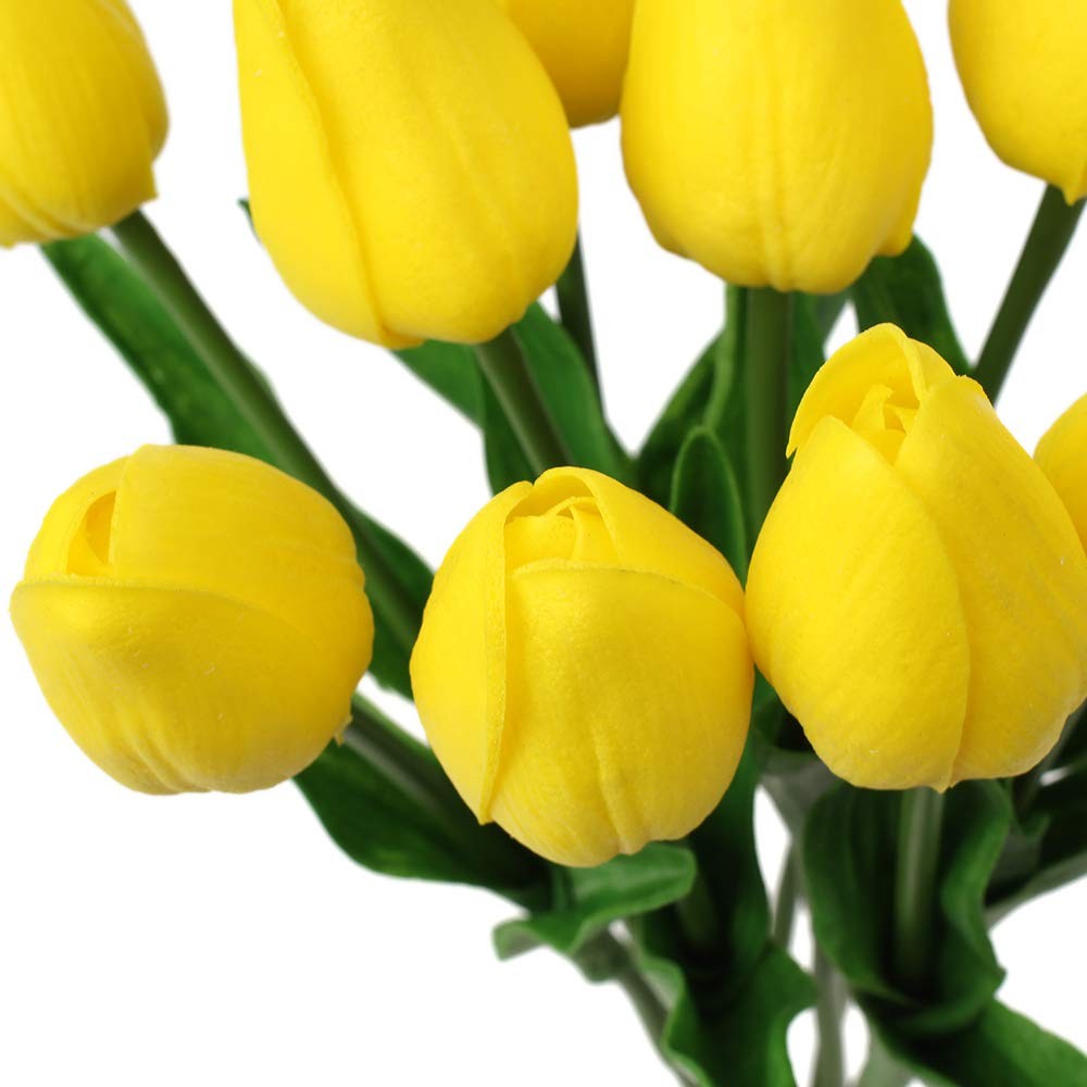 10 Pack 13.5 Inch Yellow Real Touch Fake Artificial Tulip Flower Centerpiece