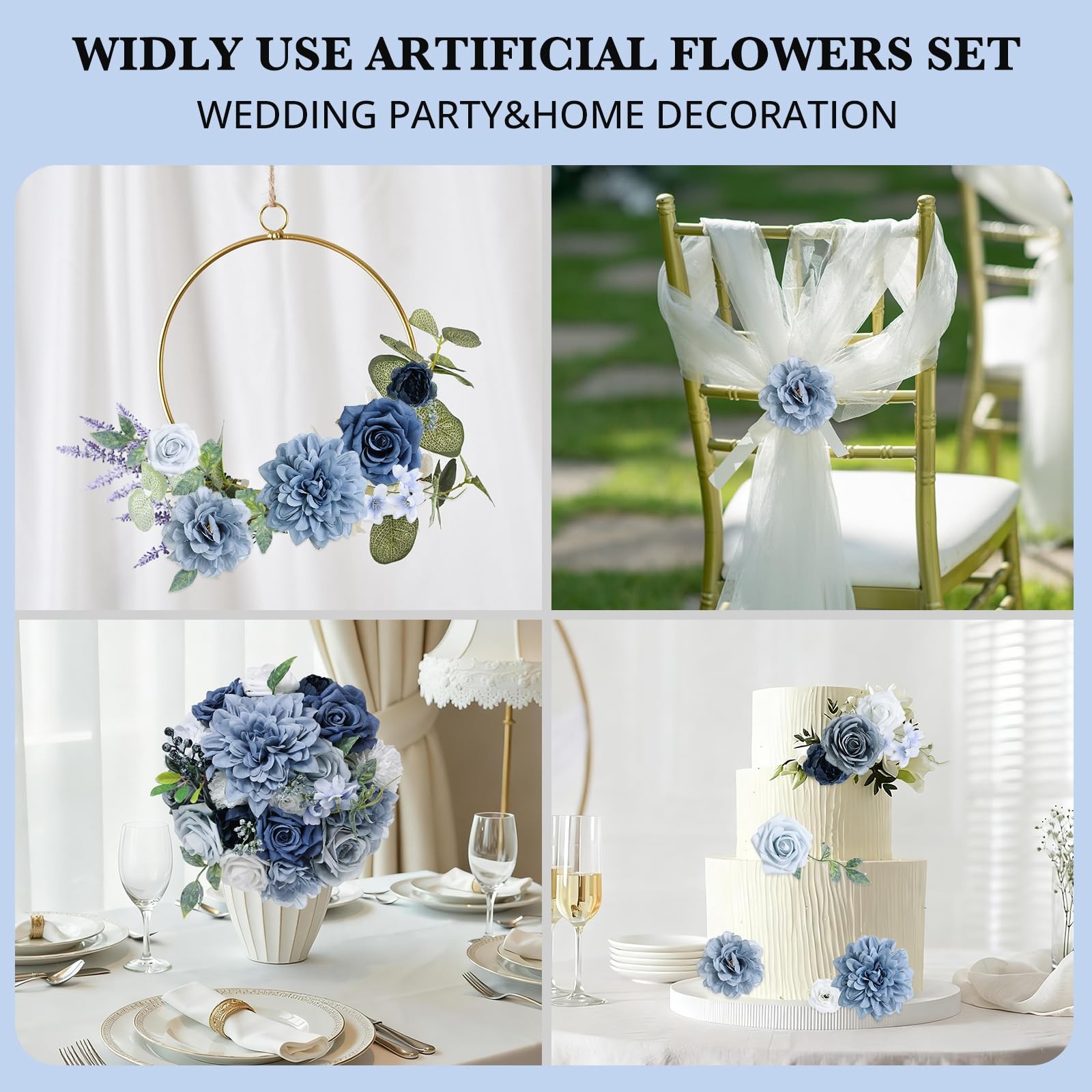 Dusty Blue Artificial Flowers Combo Silk Fake Rose Box Set Wedding DIY