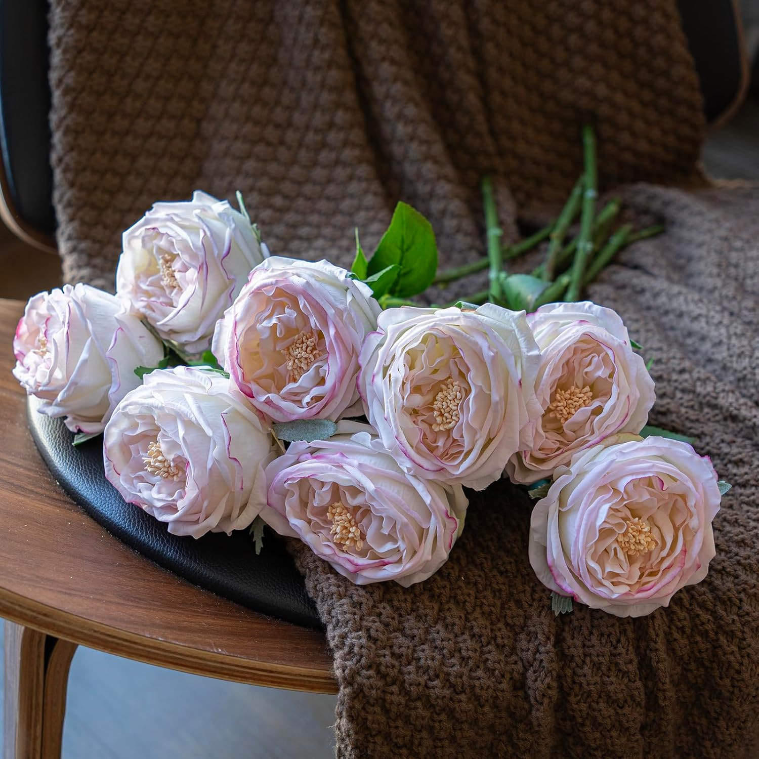 White Fake Flowers for Decoration 4pcs Real Touch Austin Rose Peony Latex