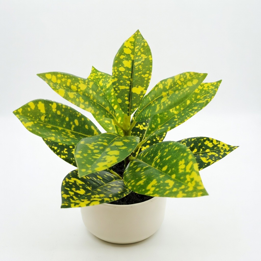 Artificial Spotted Laurel Plant 7.5in Potted Faux Indoor Desk Home Decor