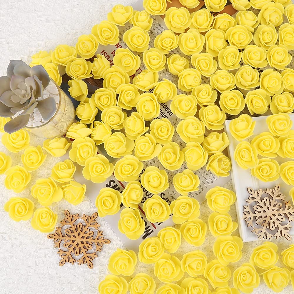 500 PCS Mini Yellow Foam Rose Heads Artificial Fake Flowers DIY Wedding Bulk