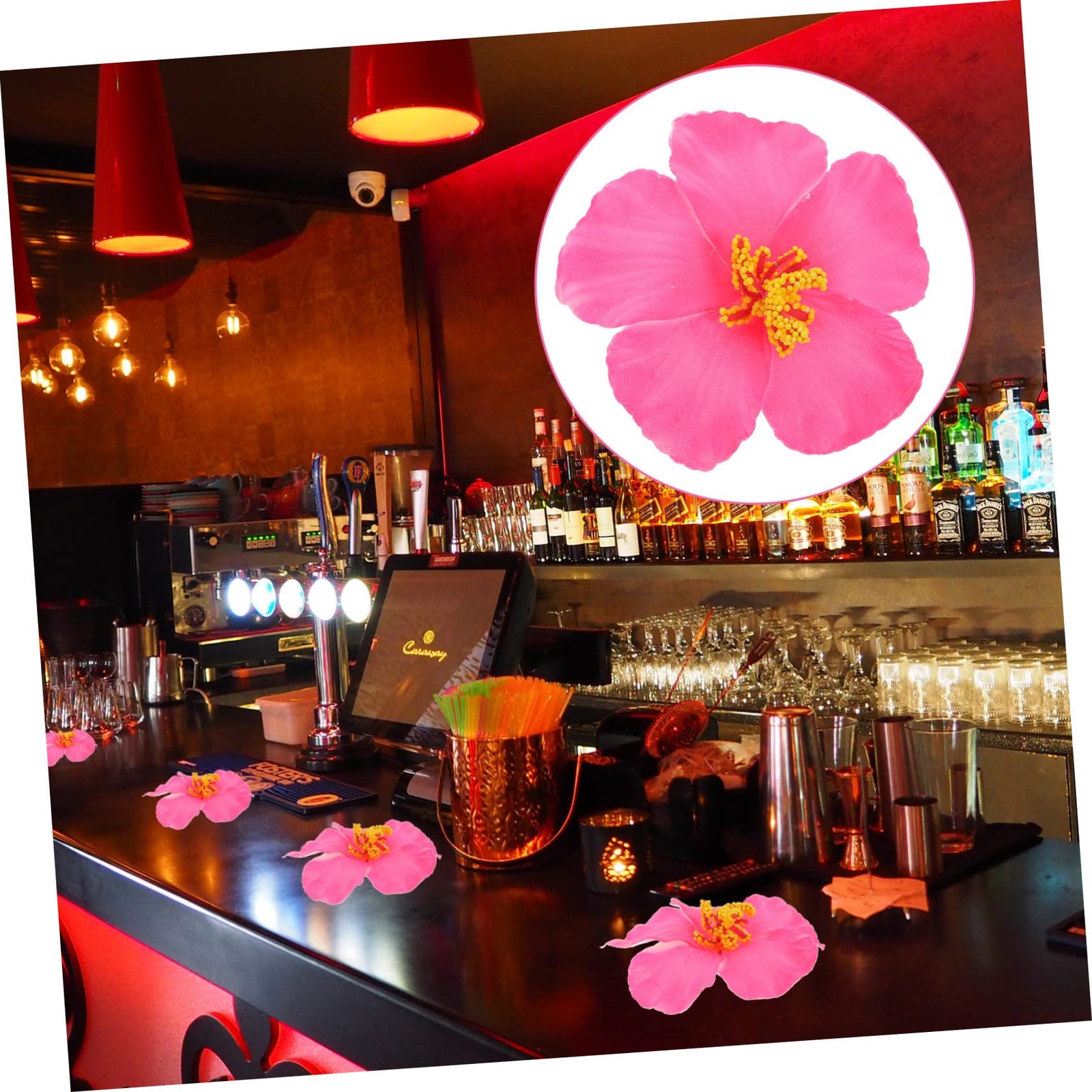10 Pieces Artificial Hibiscus Flower Faux Tropical Flowers Pink Fake Hibiscus…
