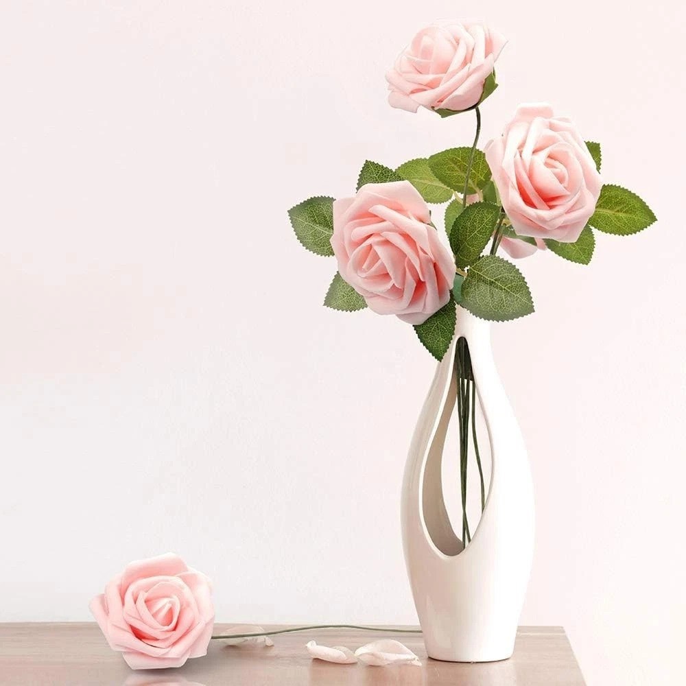 50 Blush Pink Foam Artificial Roses – Perfect for DIY Wedding Decor & Crafts