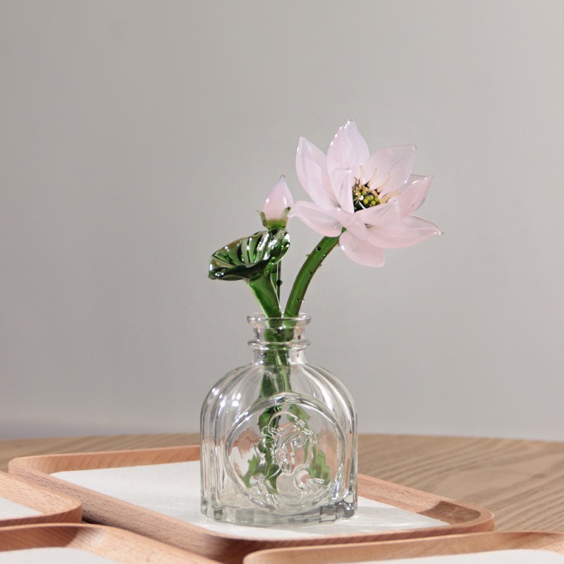 A Set Colored Glaze Lotus Flower Handmade Glass Preserved Flower(NO Vase)
