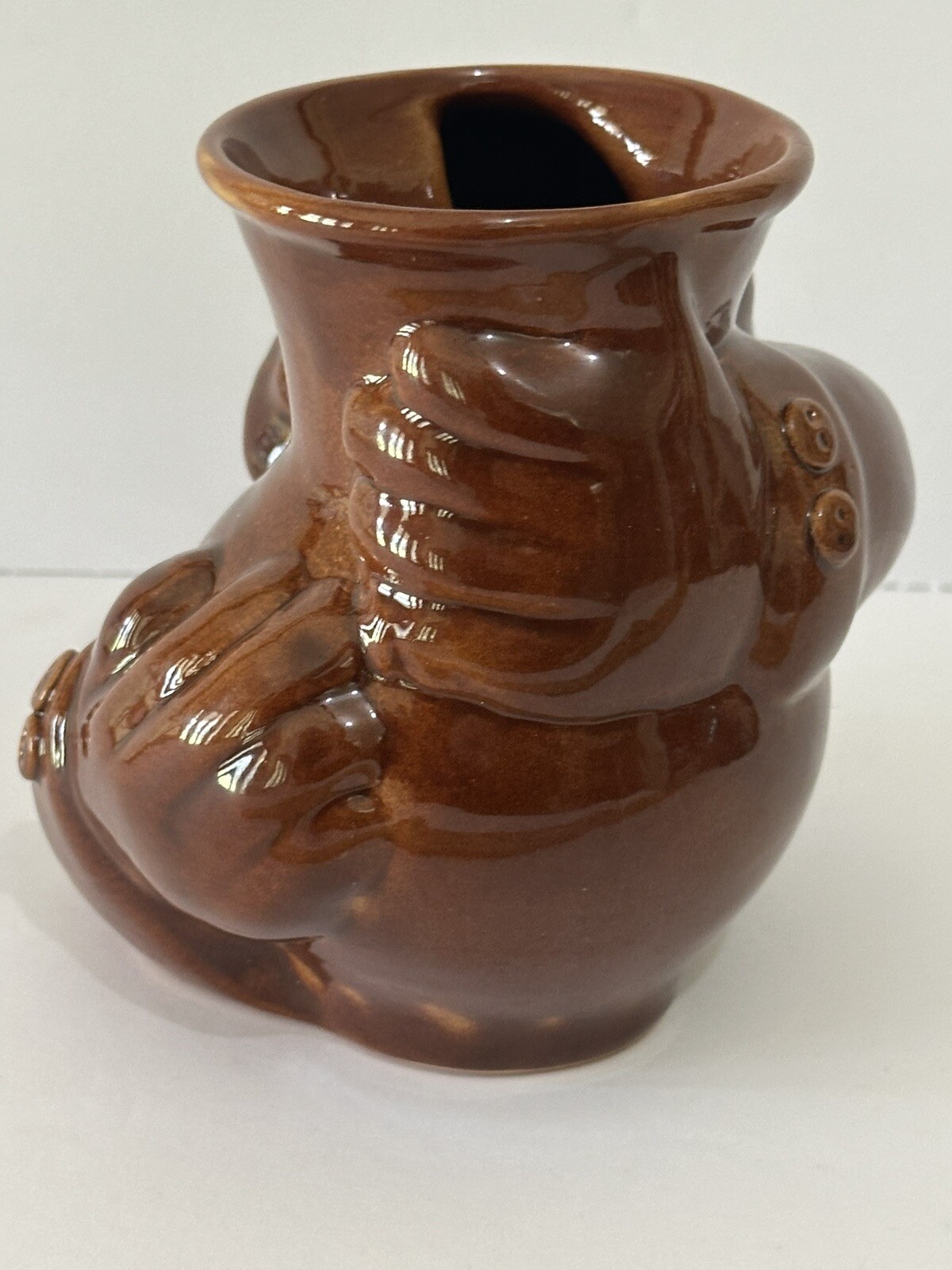 VTG handmade Russian planter Unique head Face 1941 Vase Flower Pot Brown Glaze