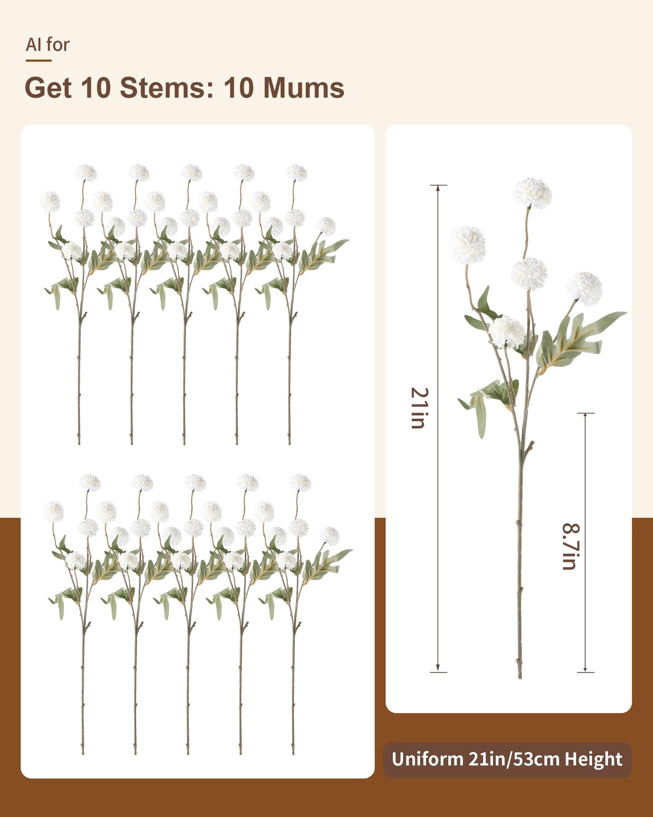 JAKY-Global 10 Stems Fall Artificial Chrysanthemum Flowers,21in Realistic Sil…