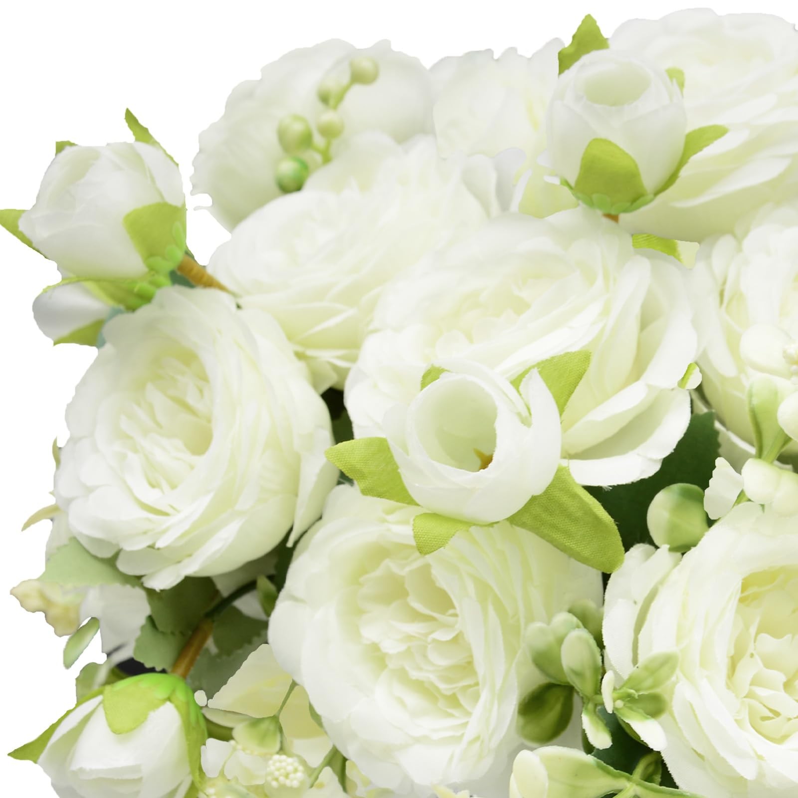2 PCS Artificial Flowers Bouquet 10 PCS Austin Rose Heads White Peonies
