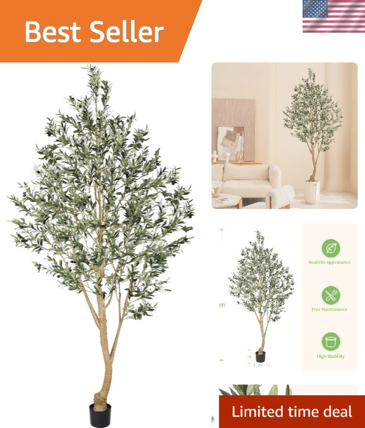 Lifelike 9ft Silk Olive Tree with Bendable Branches – Perfect for Home or Office