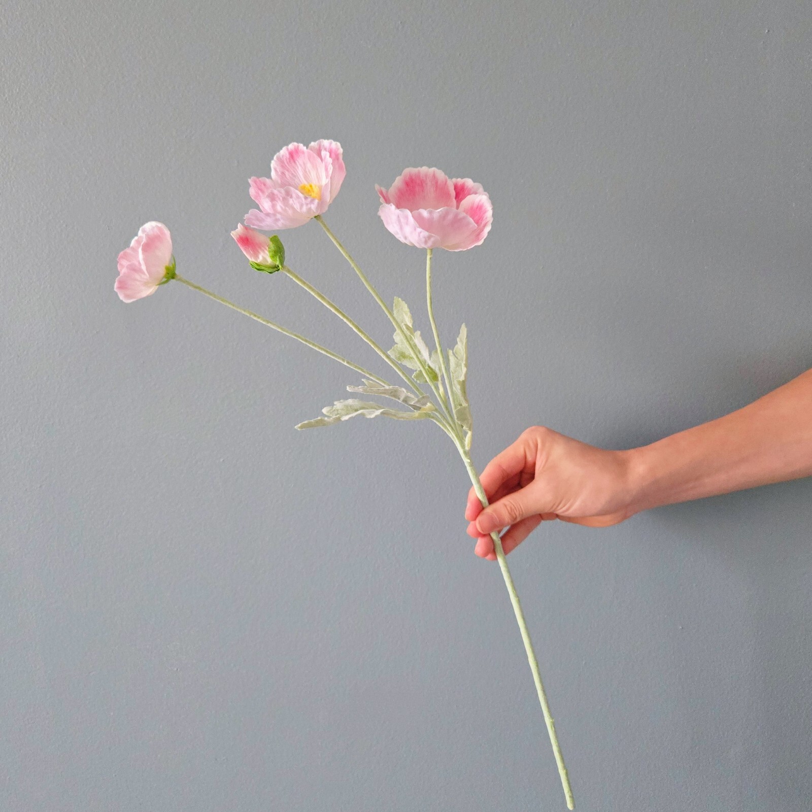 6-Piece Artificial Poppy Bouquet – Realistic silk frost 25.2”pink white