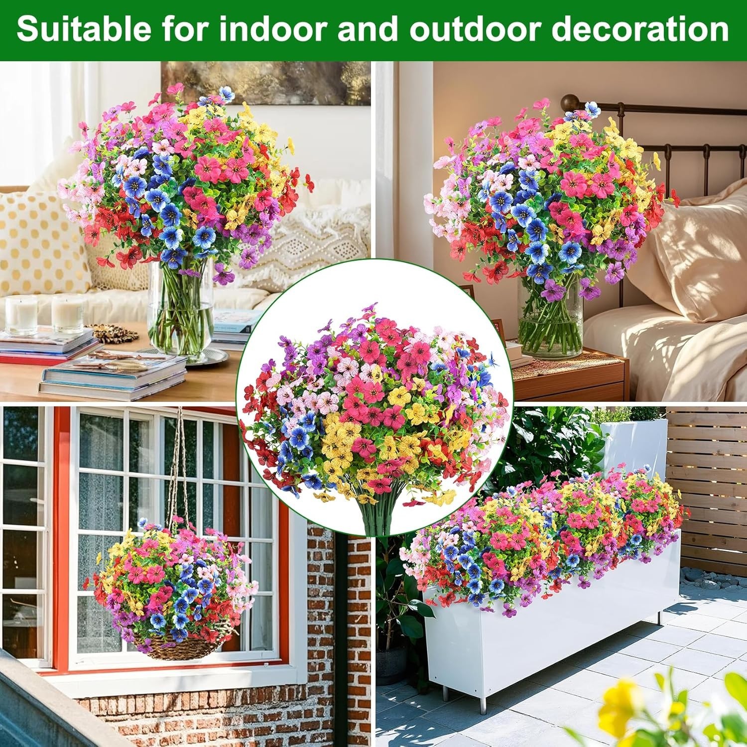 Artificial Flowers for Outdoor Décor for Home Garden & Porch – 13.8 Inch 24 Pcs