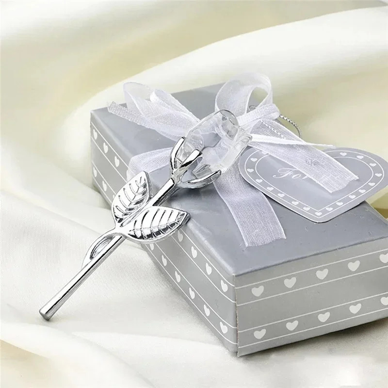 Valentines Day Gift Crystal Glass Rose Artificial Flower Silver Gold Rod Rose