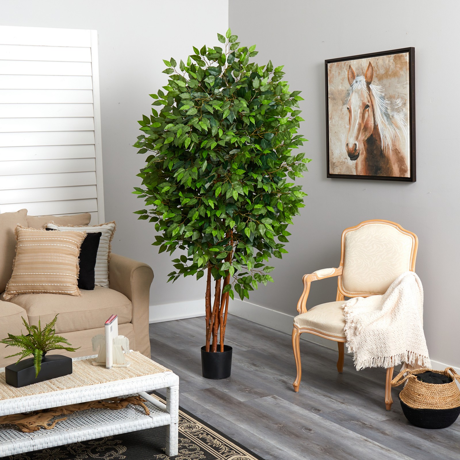 Nearly Natural 78″ Deluxe Ficus Tree with 2500 Leaves in Green/Black